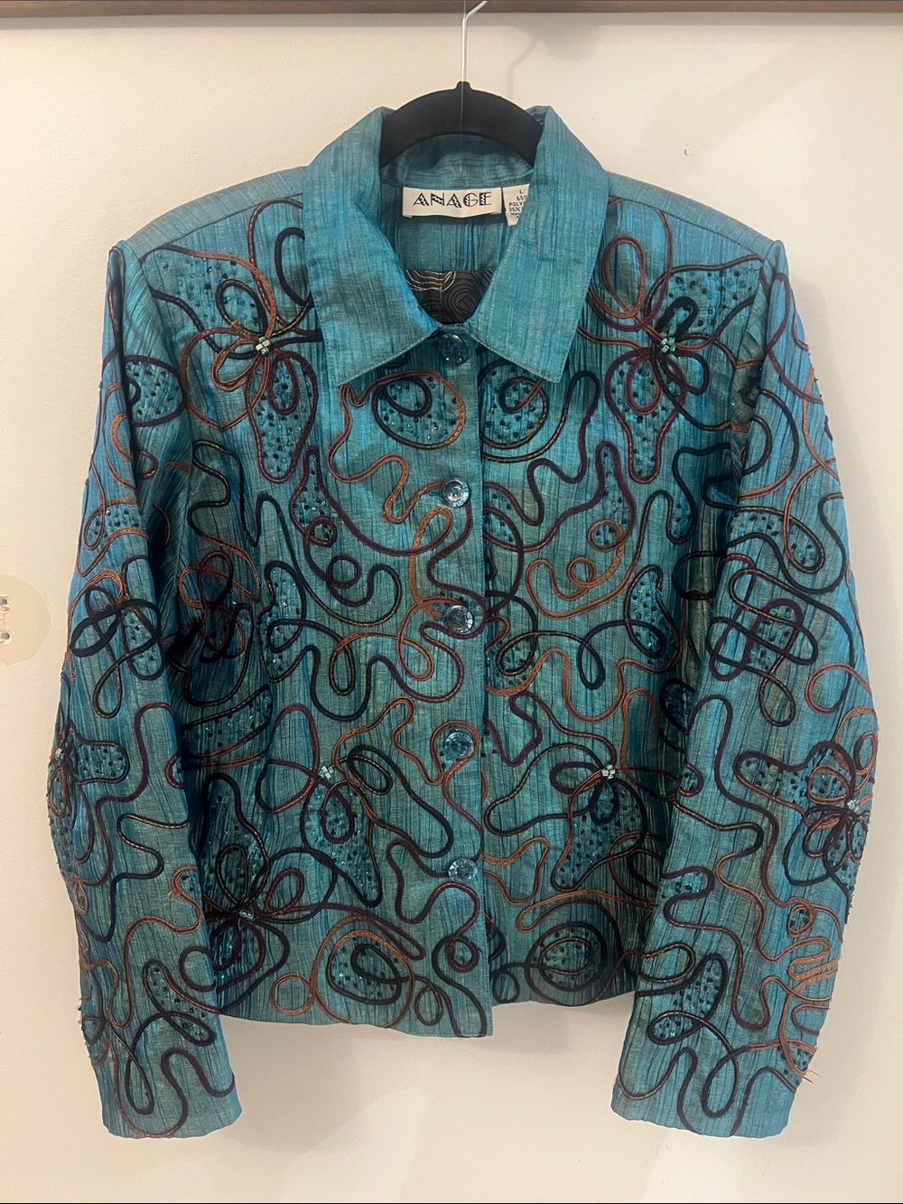 Anage Teal Embroidered Button-Front Blazer